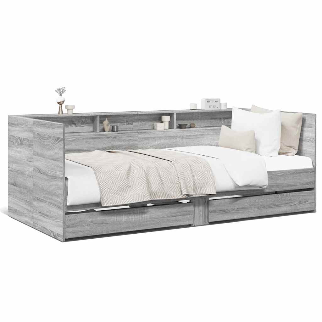 vidaXL Daybed with Drawers without Mattress Grey Sonoma 90x200 cm 2