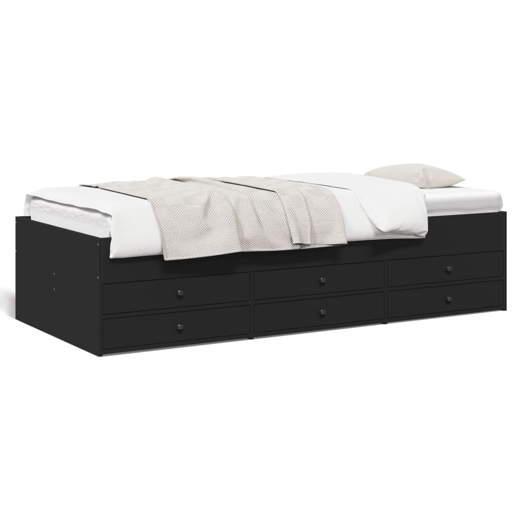 Daybed with Drawers without Mattress Length 200 cm Black