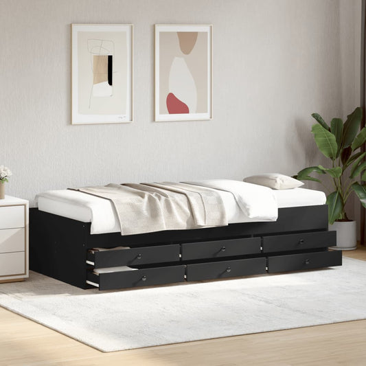 Daybed with Drawers without Mattress Length 200 cm Black
