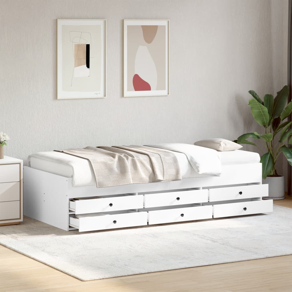 vidaXL Daybed with Drawers without Mattress White 90x190 cm Single 1