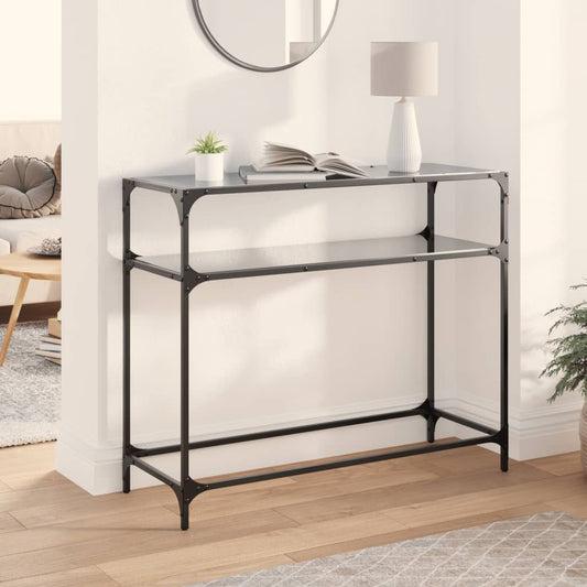 Console Table with Glass Top Steel Black