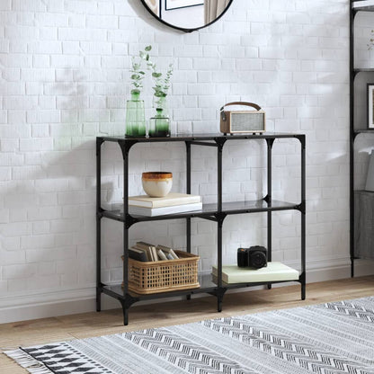Console Table with Glass Top Steel Black 98 x 30 x 81 cm