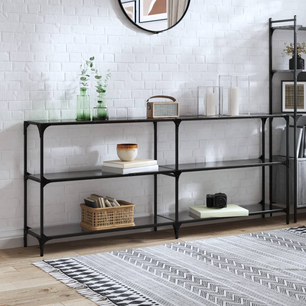 Console Table with Glass Top Steel Black 194.5 x 30 x 81 cm