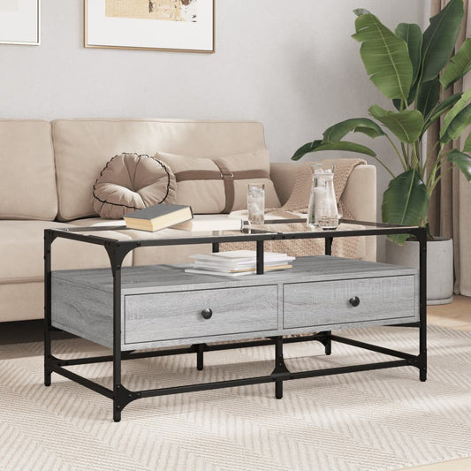 Coffee Table with Glass Top 98,5x50x45 cm Steel Grey sonoma