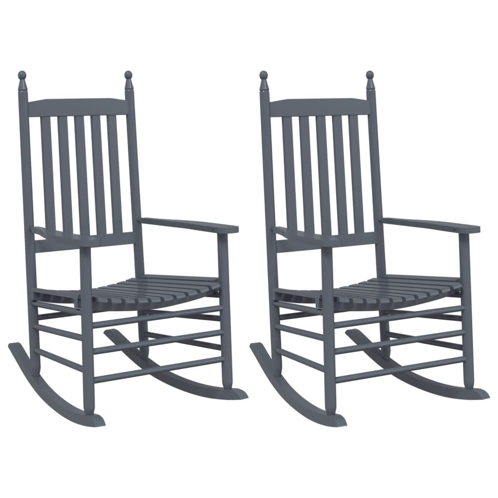 Rocking Chair with Foldable Table Solid Wood Poplar Grey Chair (2 pcs)