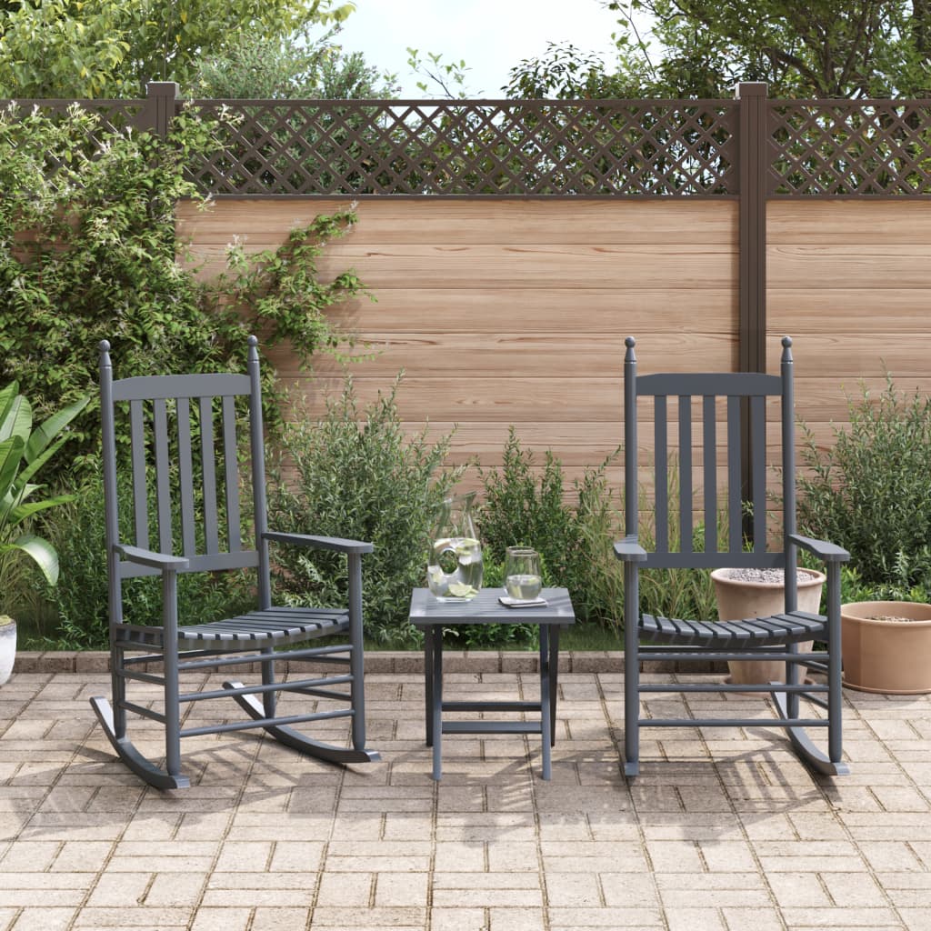 Rocking Chair with Foldable Table Solid Wood Poplar Grey Chair (2 pcs)