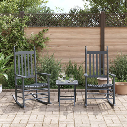 Rocking Chair with Foldable Table Solid Wood Poplar Grey Chair (2 pcs)