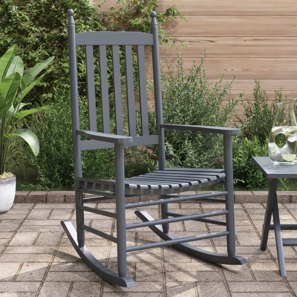 Rocking Chair with Foldable Table Solid Wood Poplar Grey Chair (2 pcs)