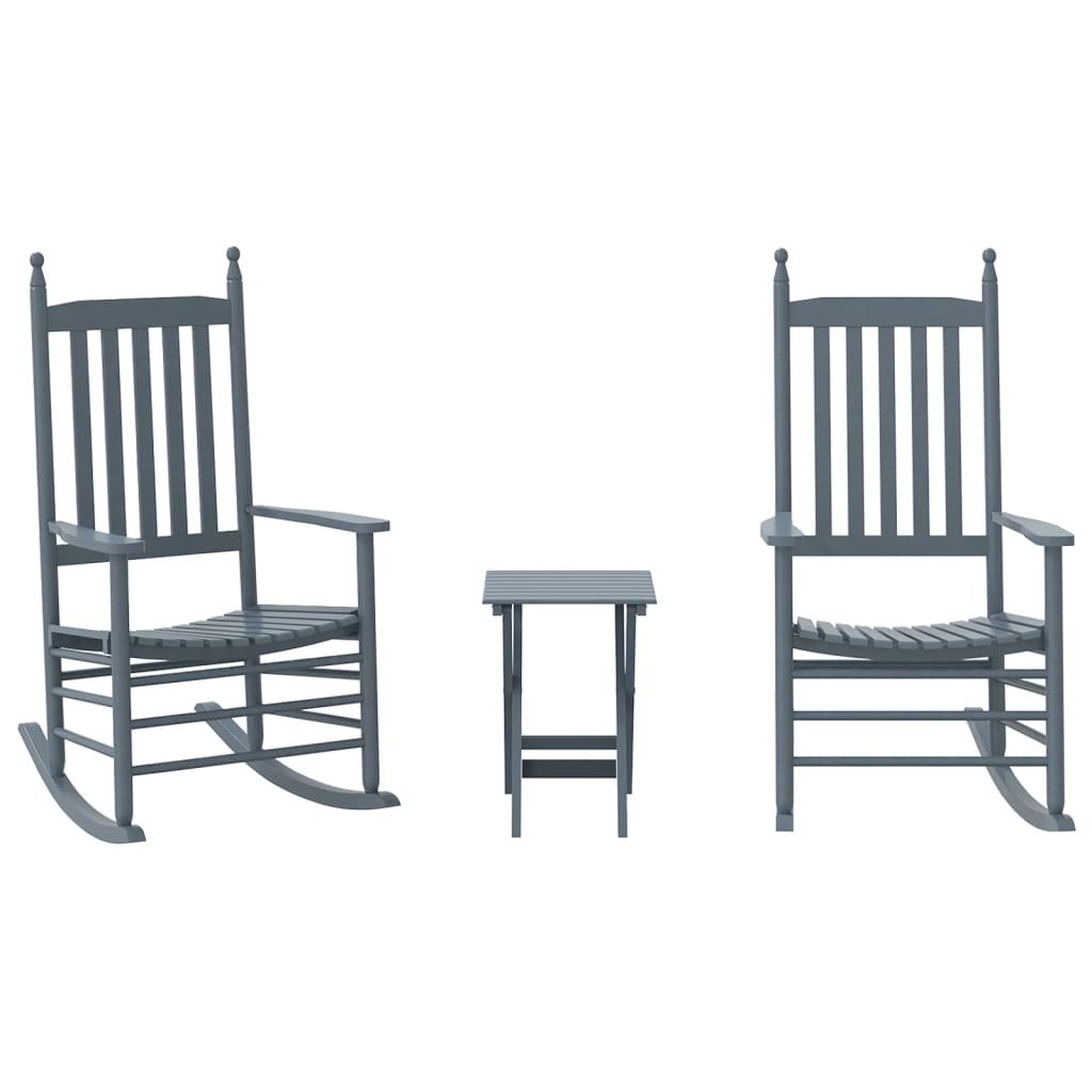 vidaXL Rocking Chairs 2pcs with Foldable Table Grey Solid Wood Poplar 2