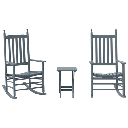 vidaXL Rocking Chairs 2pcs with Foldable Table Grey Solid Wood Poplar 2