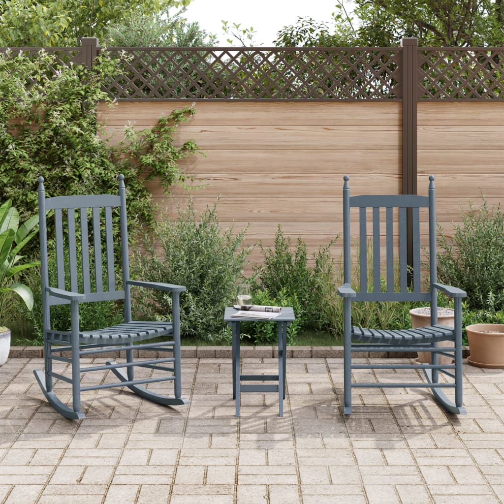 vidaXL Rocking Chairs 2pcs with Foldable Table Grey Solid Wood Poplar 1