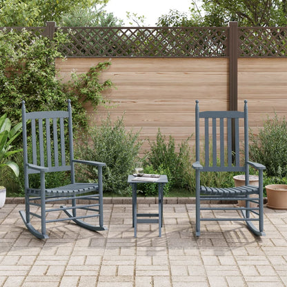 vidaXL Rocking Chairs 2pcs with Foldable Table Grey Solid Wood Poplar 1