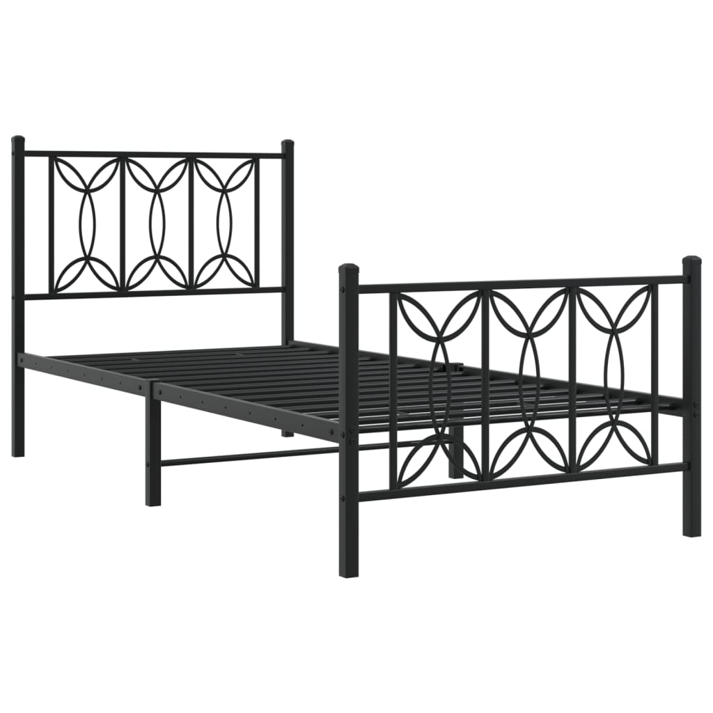 Metal Bed Frame without Mattress with Footboard with Headboard & Footboard Black 75 cm 190 cm