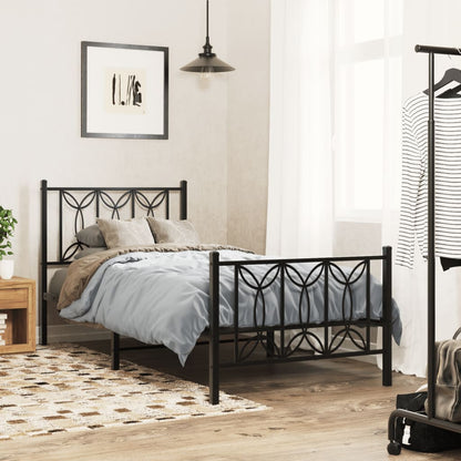 Metal Bed Frame without Mattress with Footboard with Headboard & Footboard Black 75 cm 190 cm