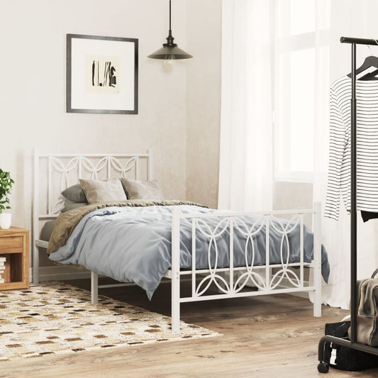 Metal Bed Frame without Mattress with Footboard with Headboard & Footboard White 75 cm 190 cm