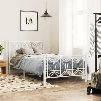 Metal Bed Frame without Mattress with Footboard with Headboard & Footboard White 100 cm 200 cm