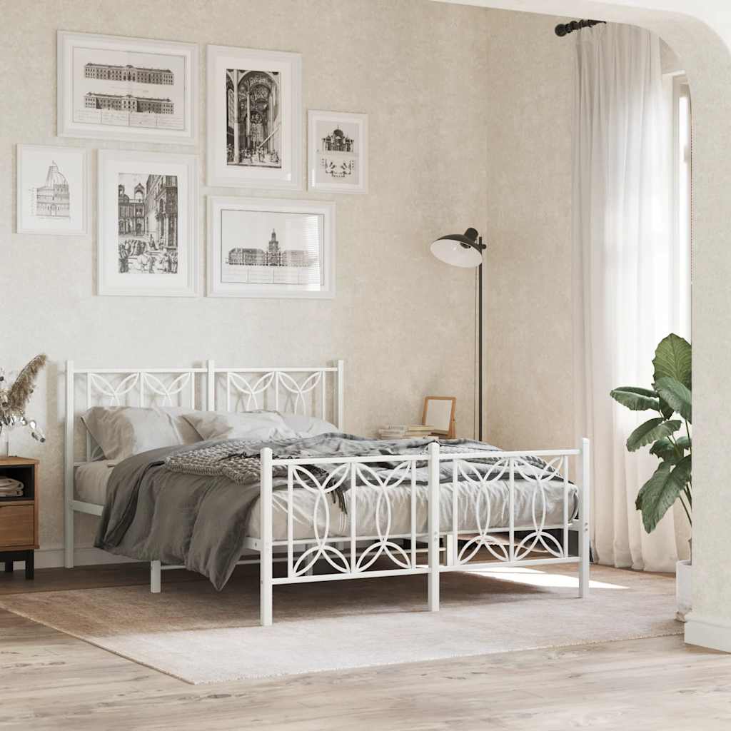 Metal Bed Frame without Mattress with Footboard with Headboard & Footboard White 135 cm 190 cm
