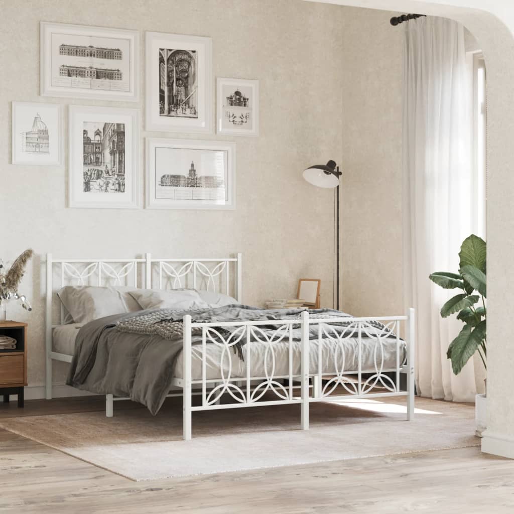 Metal Bed Frame without Mattress with Footboard with Headboard & Footboard White 140 cm 200 cm