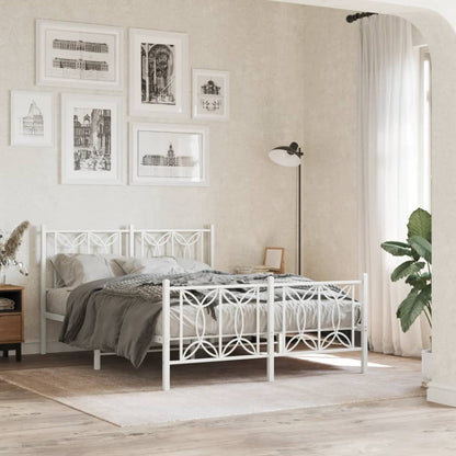 Metal Bed Frame without Mattress with Footboard with Headboard & Footboard White 140 cm 200 cm