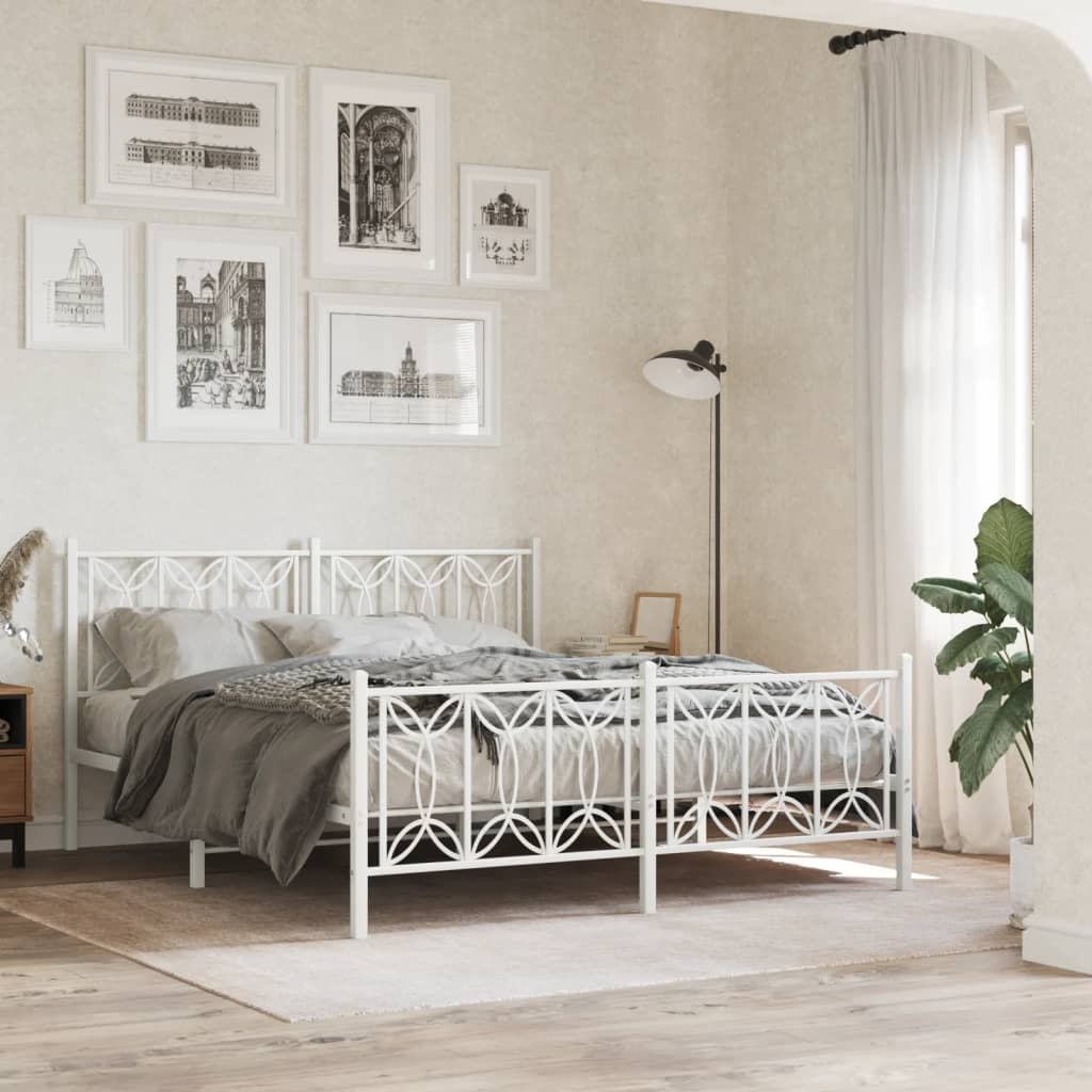 Metal Bed Frame without Mattress with Footboard with Headboard & Footboard White 150 cm 200 cm