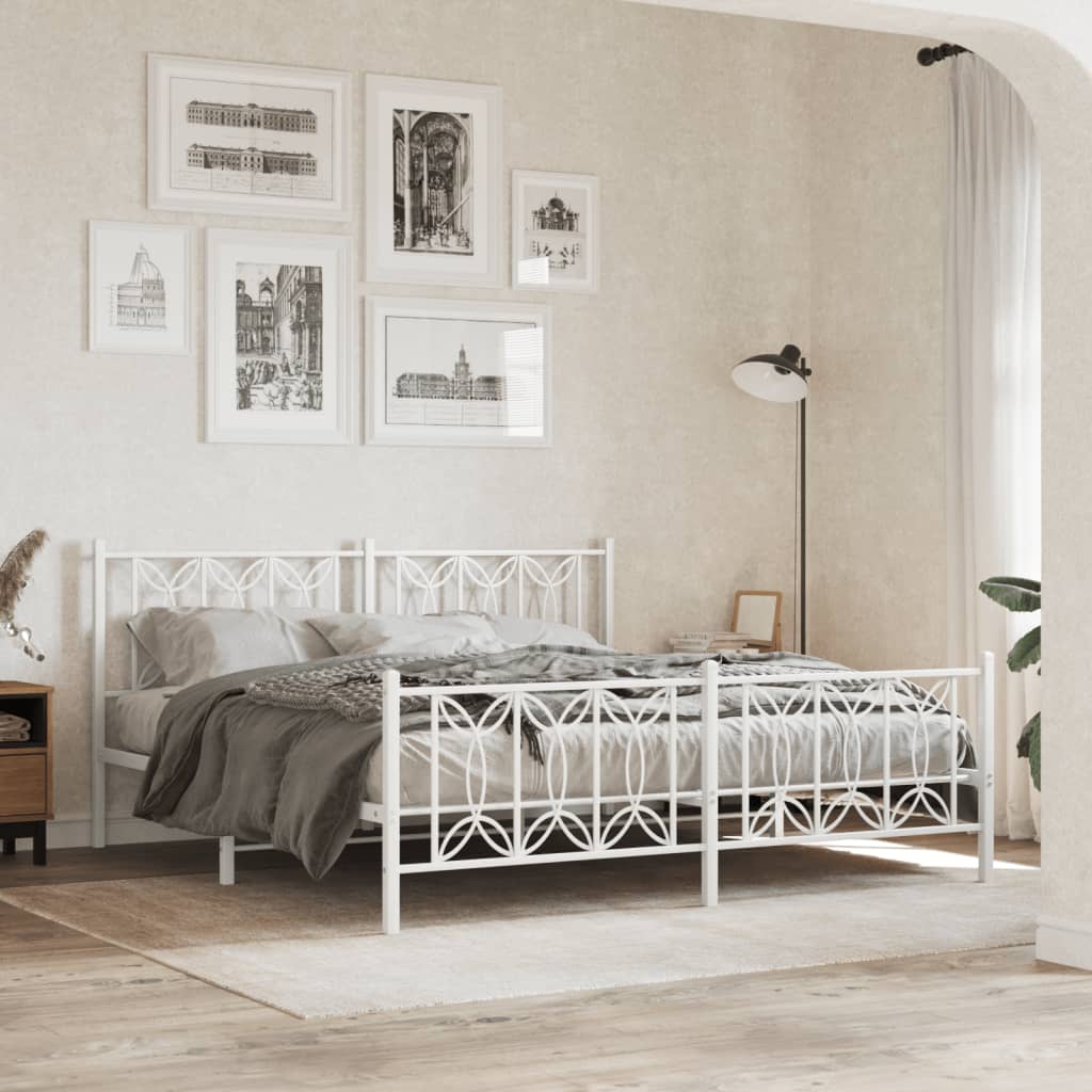 Metal Bed Frame without Mattress with Footboard with Headboard & Footboard White 183 cm 213 cm