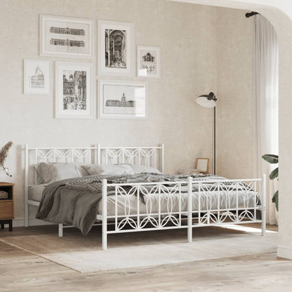 Metal Bed Frame without Mattress with Footboard with Headboard & Footboard White 183 cm 213 cm