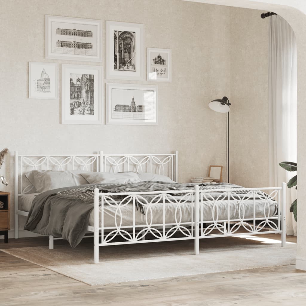 Metal Bed Frame without Mattress with Footboard with Headboard & Footboard White 193 cm 203 cm