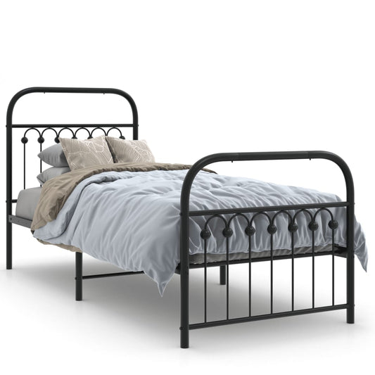 Metal Bed Frame without Mattress with Footboard with Headboard & Footboard Black 75 cm 190 cm