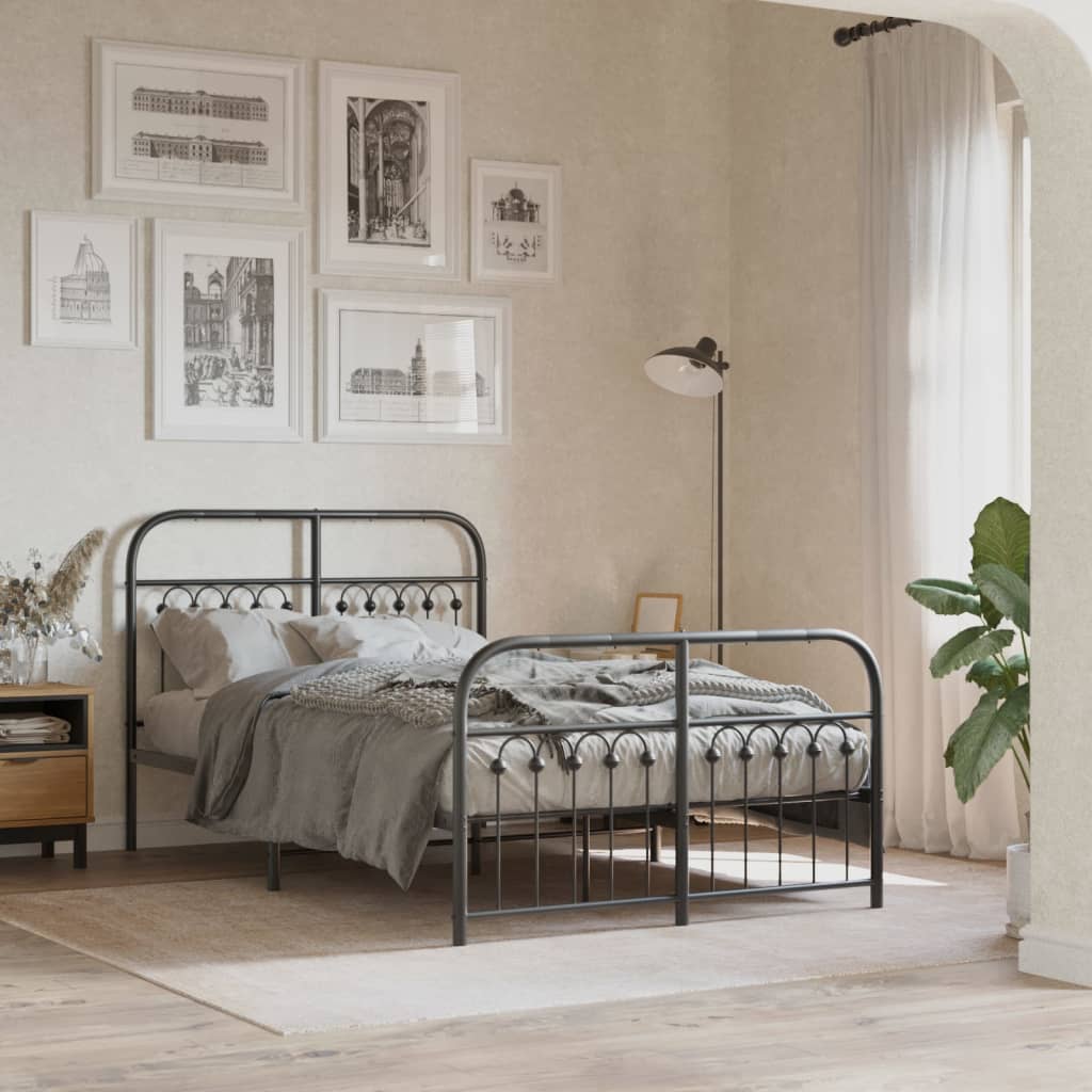 Metal Bed Frame without Mattress with Footboard with Headboard & Footboard Black 120 cm 190 cm