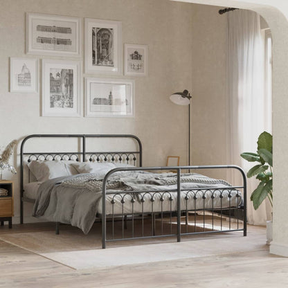 Metal Bed Frame without Mattress with Footboard with Headboard & Footboard Black 150 cm 200 cm