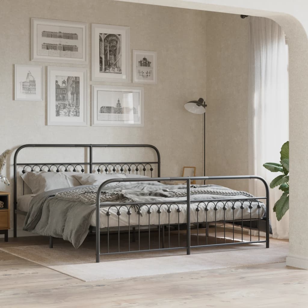 Metal Bed Frame without Mattress with Footboard with Headboard & Footboard Black 183 cm 213 cm