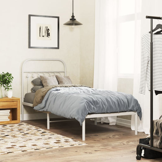 Metal Bed Frame without Mattress with Headboard White 80 cm 200 cm