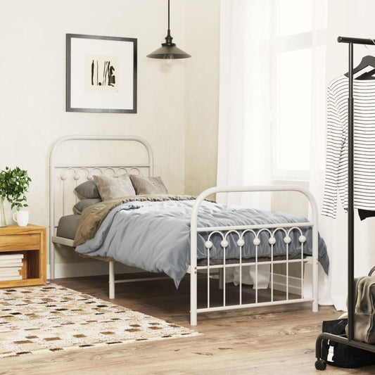 Metal Bed Frame without Mattress with Footboard with Headboard & Footboard White 75 cm 190 cm