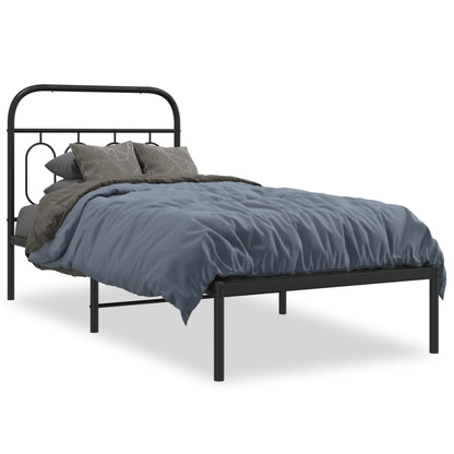 Metal Bed Frame without Mattress with Headboard Black 90 cm 190 cm