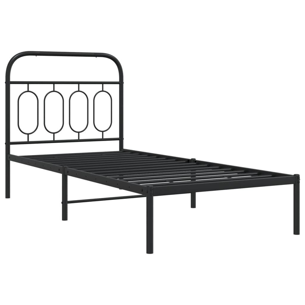 Metal Bed Frame without Mattress with Headboard Black 90 cm 190 cm
