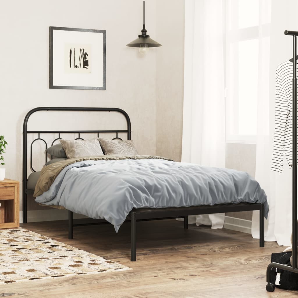 Metal Bed Frame without Mattress with Headboard Black 107 cm 203 cm