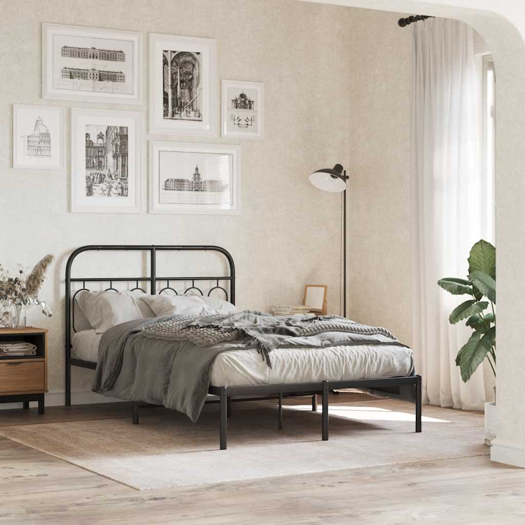 Metal Bed Frame without Mattress with Headboard Black 120 cm 200 cm