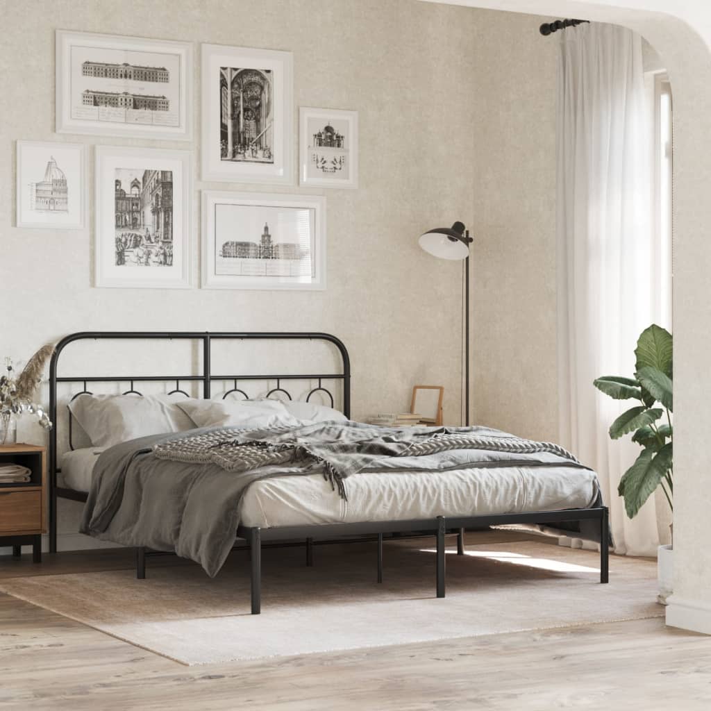 Metal Bed Frame without Mattress with Headboard Black 140 cm 200 cm