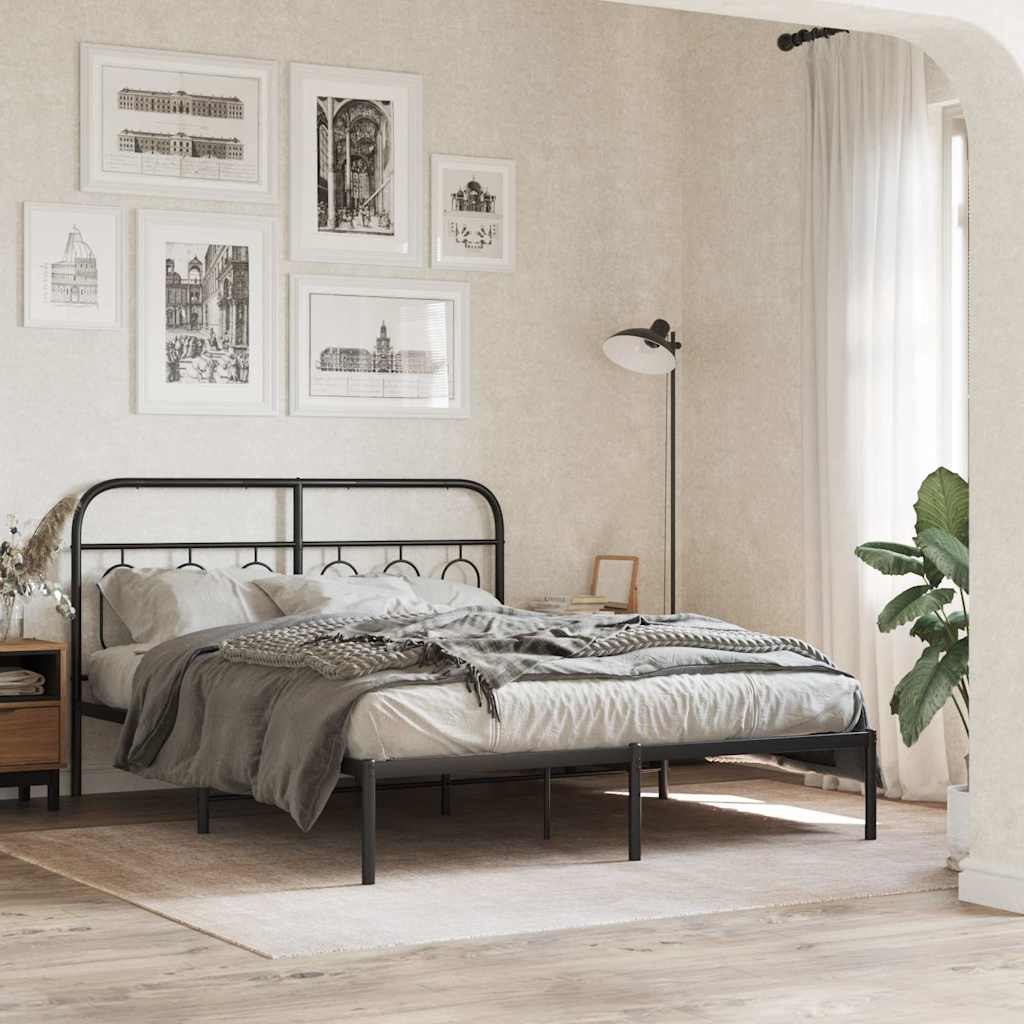 Metal Bed Frame without Mattress with Headboard Black 150 cm 200 cm