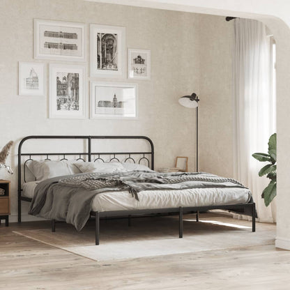 Metal Bed Frame without Mattress with Headboard Black 193 cm 203 cm