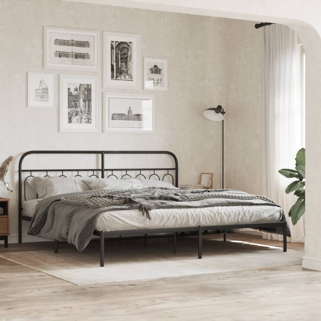 Metal Bed Frame without Mattress with Headboard Black 200 cm 200 cm