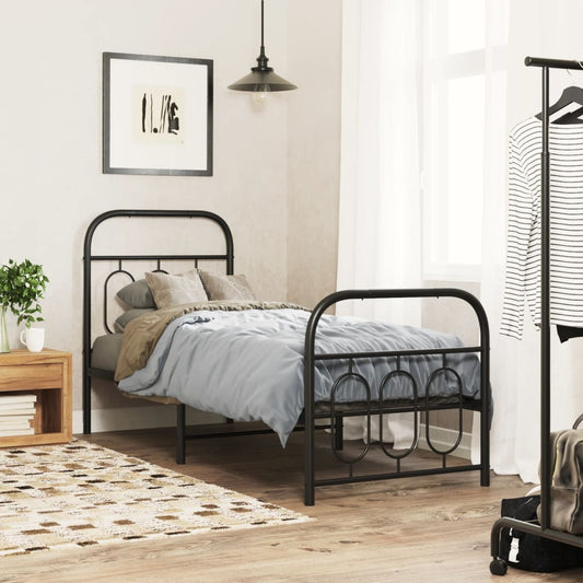 Metal Bed Frame without Mattress with Footboard with Headboard & Footboard Black 75 cm 190 cm