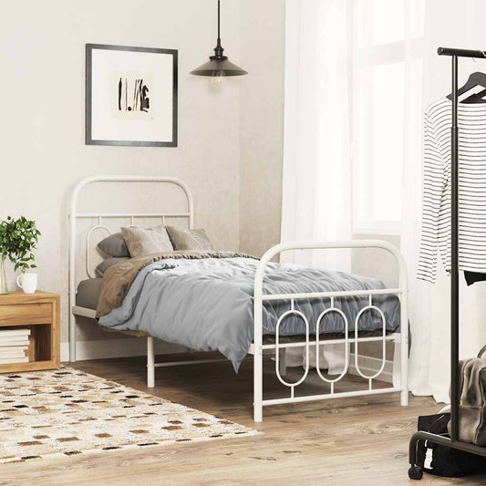 Metal Bed Frame without Mattress with Footboard with Headboard & Footboard White 75 cm 190 cm