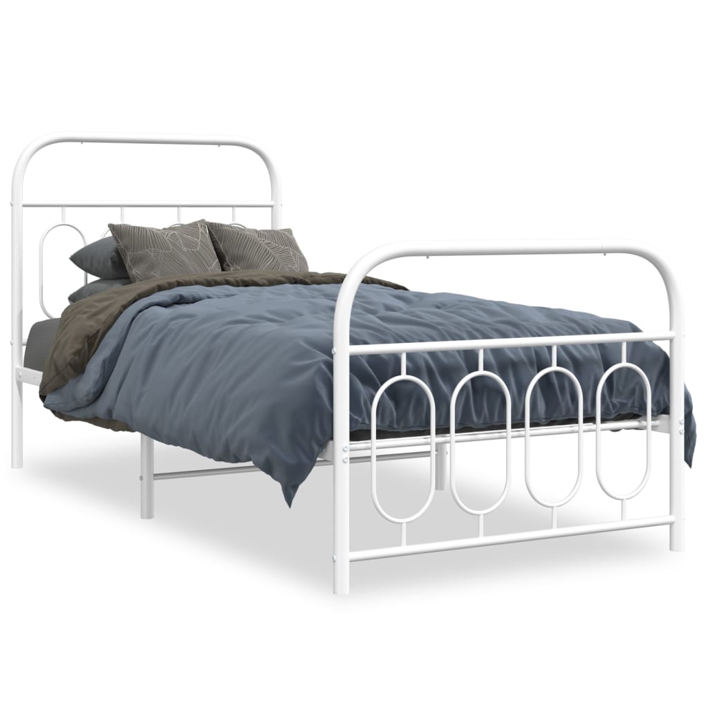 Metal Bed Frame without Mattress with Footboard with Headboard & Footboard White 80 cm 200 cm