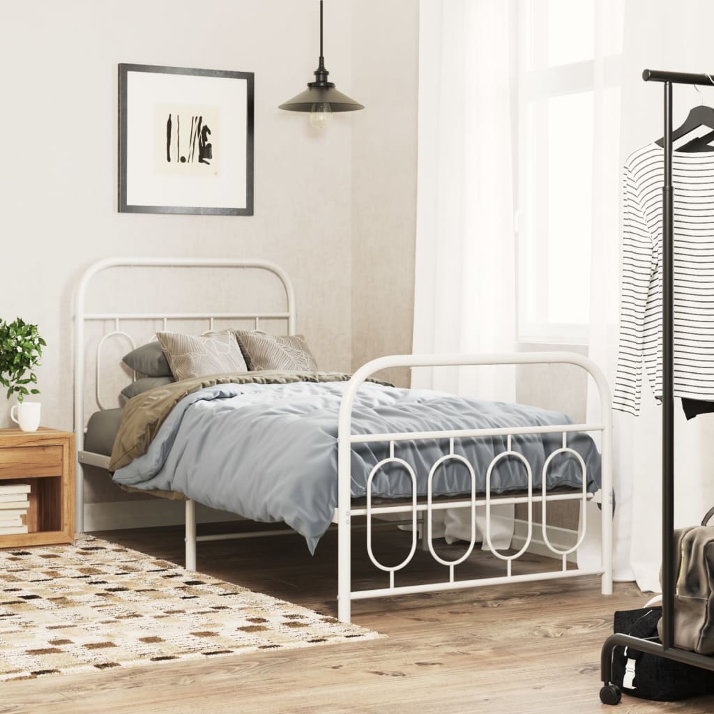Metal Bed Frame without Mattress with Footboard with Headboard & Footboard White 90 cm 200 cm