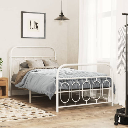 Metal Bed Frame without Mattress with Footboard with Headboard & Footboard White 100 cm 200 cm