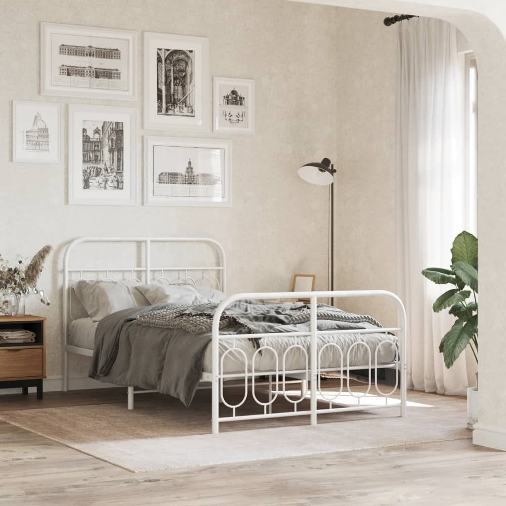 Metal Bed Frame without Mattress with Footboard with Headboard & Footboard White 120 cm 190 cm