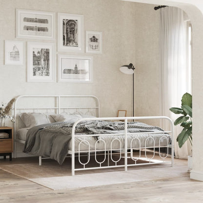 Metal Bed Frame without Mattress with Footboard with Headboard & Footboard White 150 cm 200 cm