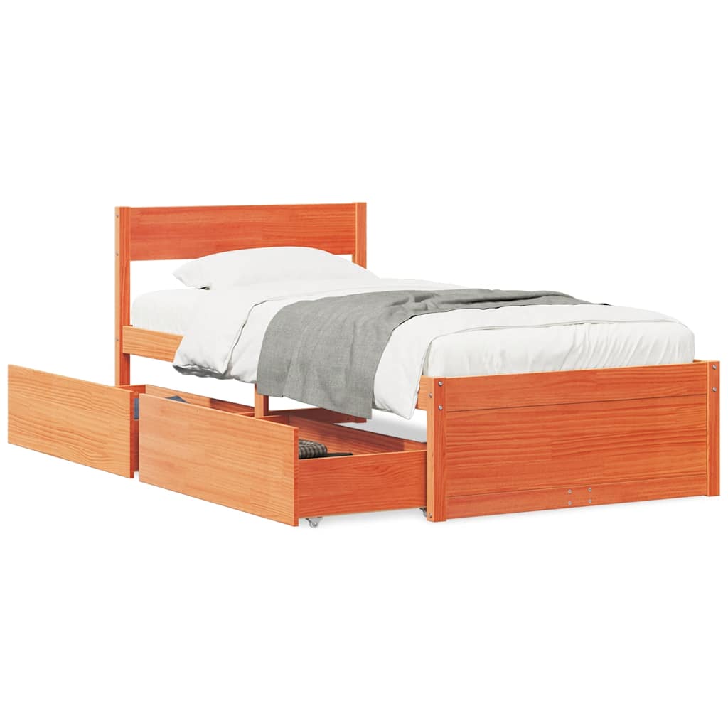 vidaXL Bed Frame without Mattress Wax Brown 100x200 cm Solid Wood Pine 2