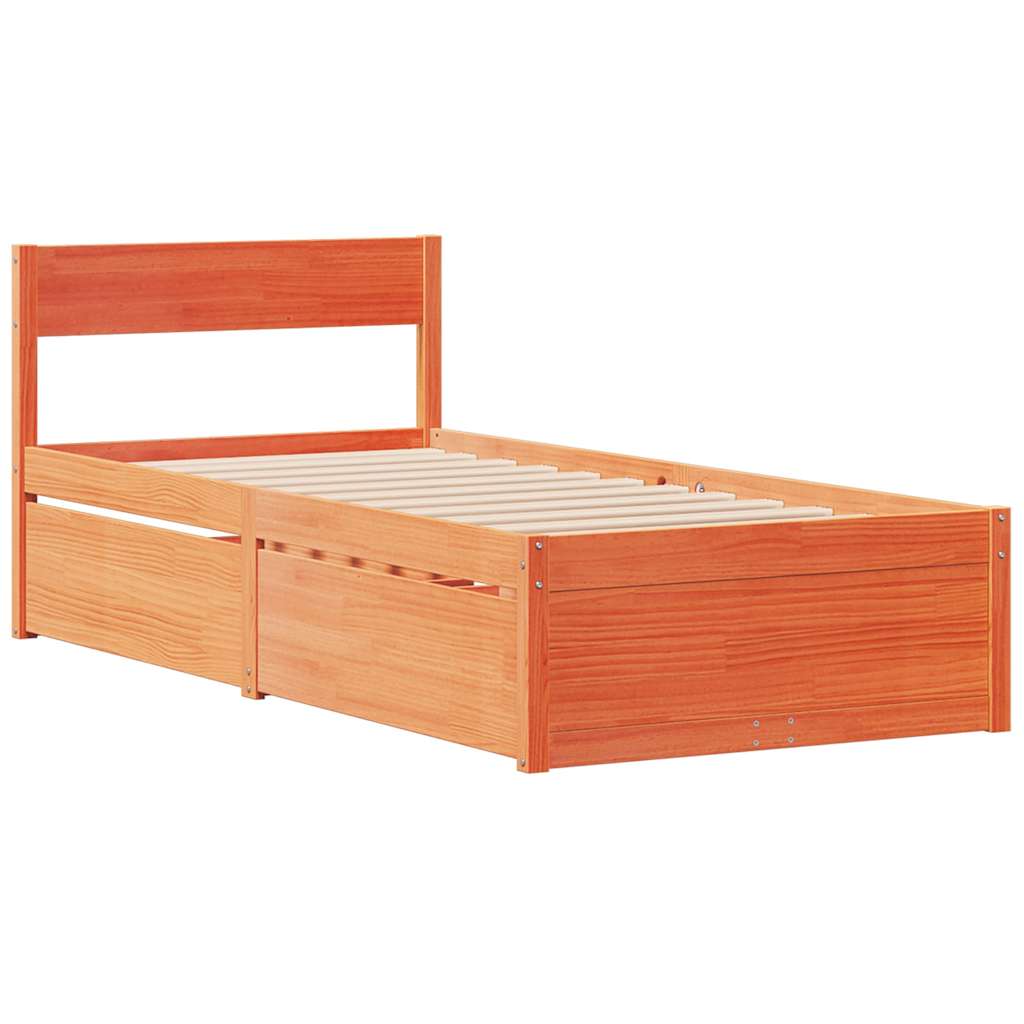 Bed Frame without Mattress Solid Wood Pine Length 200 cm Wax brown 100 cm